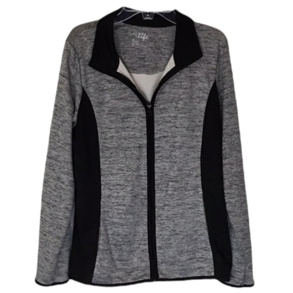 made for life Jackets & Blazers - Made for Life Petite Full Length Zipper Heather Gray and Black Active Jacket